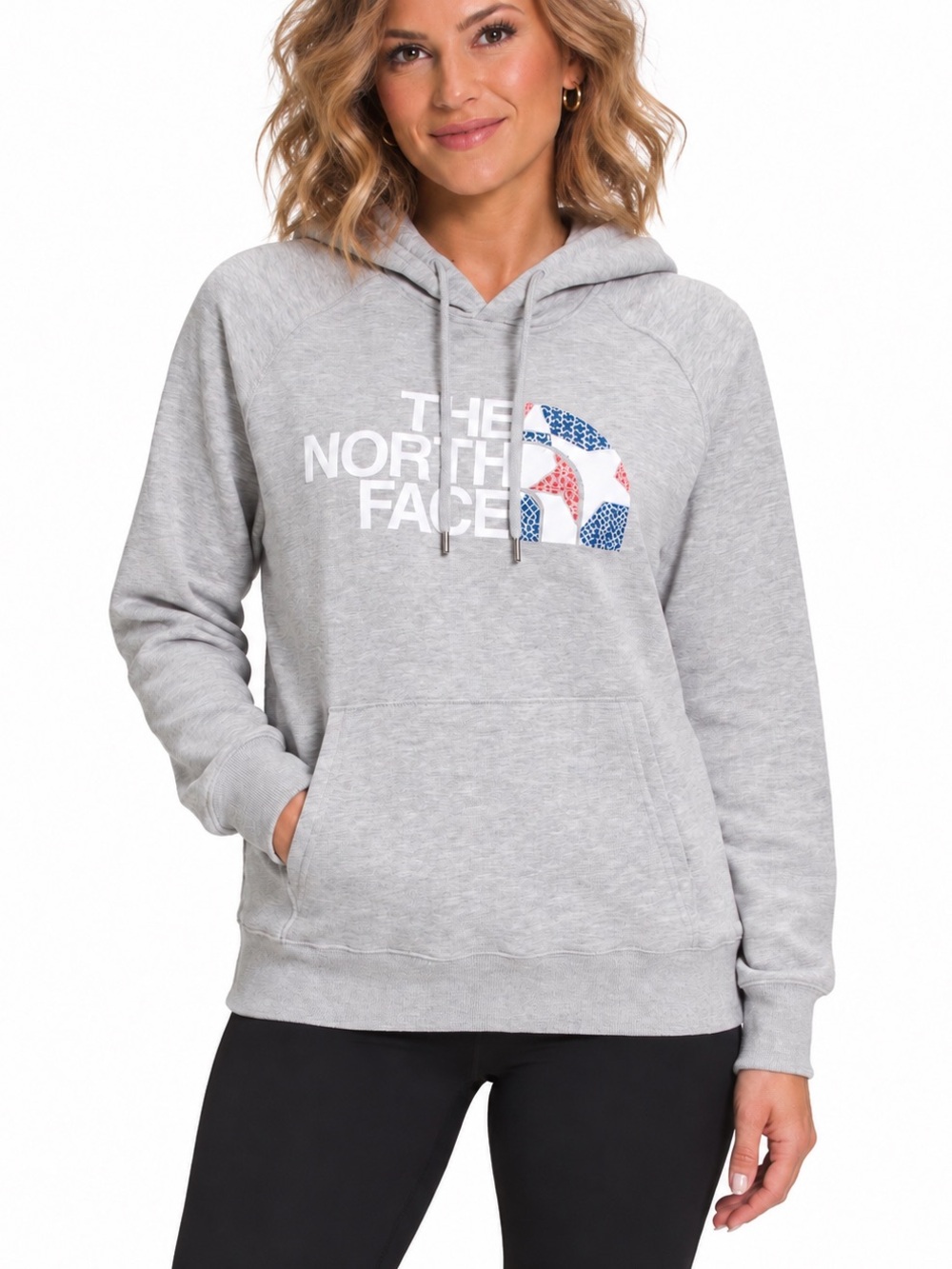 The North Face Women’s Gray RU14 Logo Pullover Hoodie Red White Blue